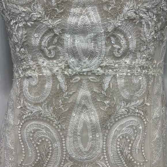 Melissa Sweet 8 Lace Embroidered Ivory Illusion Sequin Train Wedding Gown Dress - Picture 6 of 15